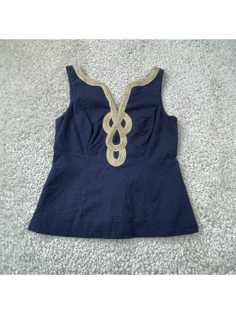 Lilly Pulitzer Janice Sleeveless Top Blouse Navy Blue Gold Womens 6